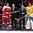 MONTREAL, CANADA - DECEMBER 26: Sweden's Felix Sandstrom #1 and Denmark's Christian Wejse-Mathiasen #13 were named Players of the Game for their respective teams following Sweden's 6-1 preliminary round win at the 2017 IIHF World Junior Championship. (Photo by Andre Ringuette/HHOF-IIHF Images)

